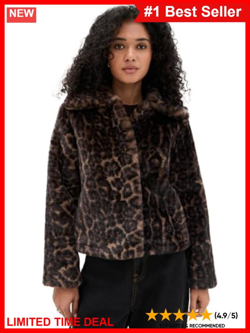 Faux Fur Leopard Print Coat Casual Long Sleeve Collared Outerwear